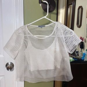 white fish net crop top